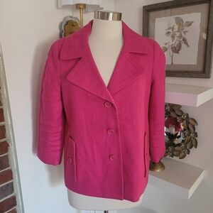 Talbots Women's Pink Linen Jacket 3/4 Sleeves Front Pockets Size 8
